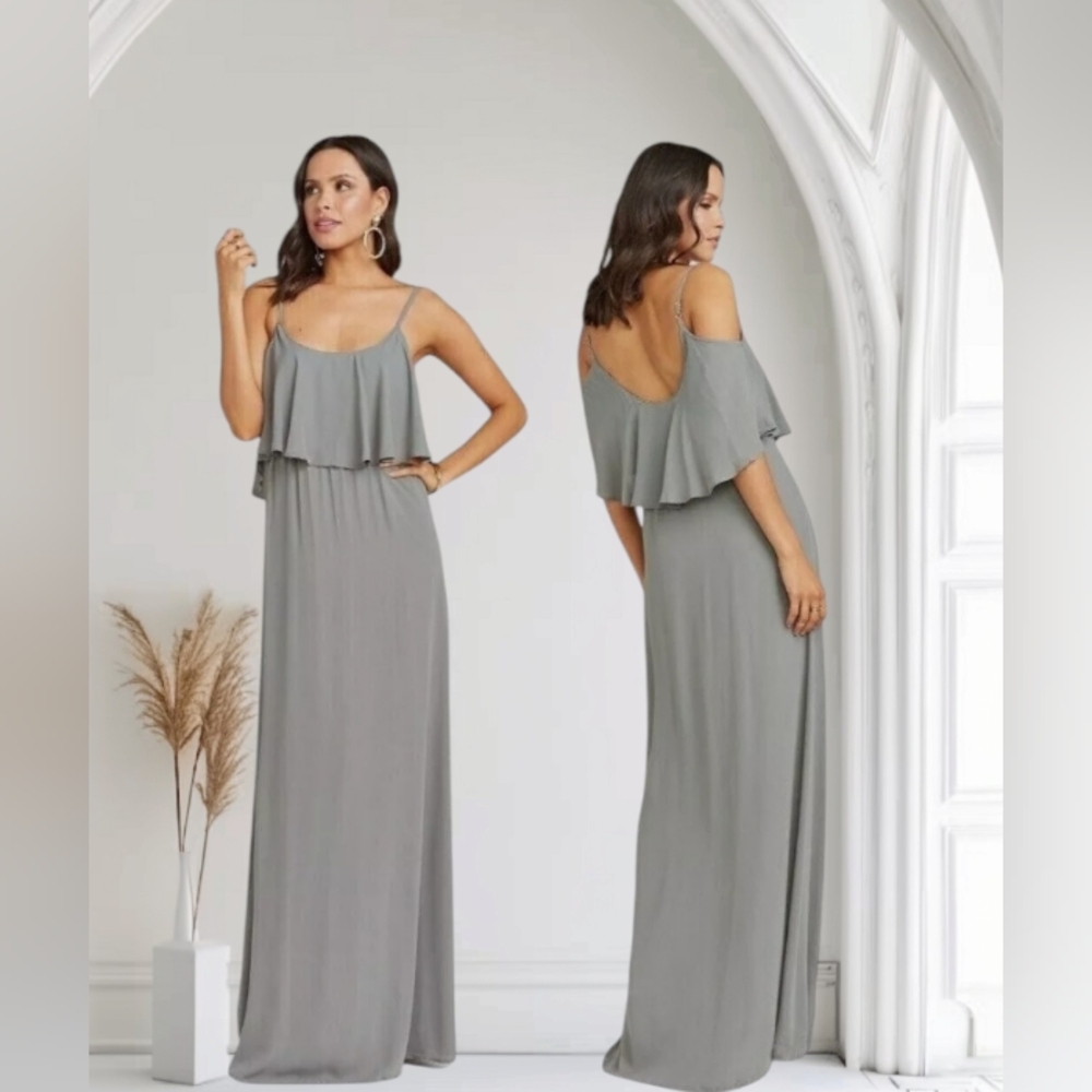 Show Me Your MuMu Gray Evening gown Maxi Ruffled Details